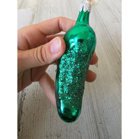 Vintage Kurt Adler glitter pickle glass ornament Xmas tree - Picture 2 of 9